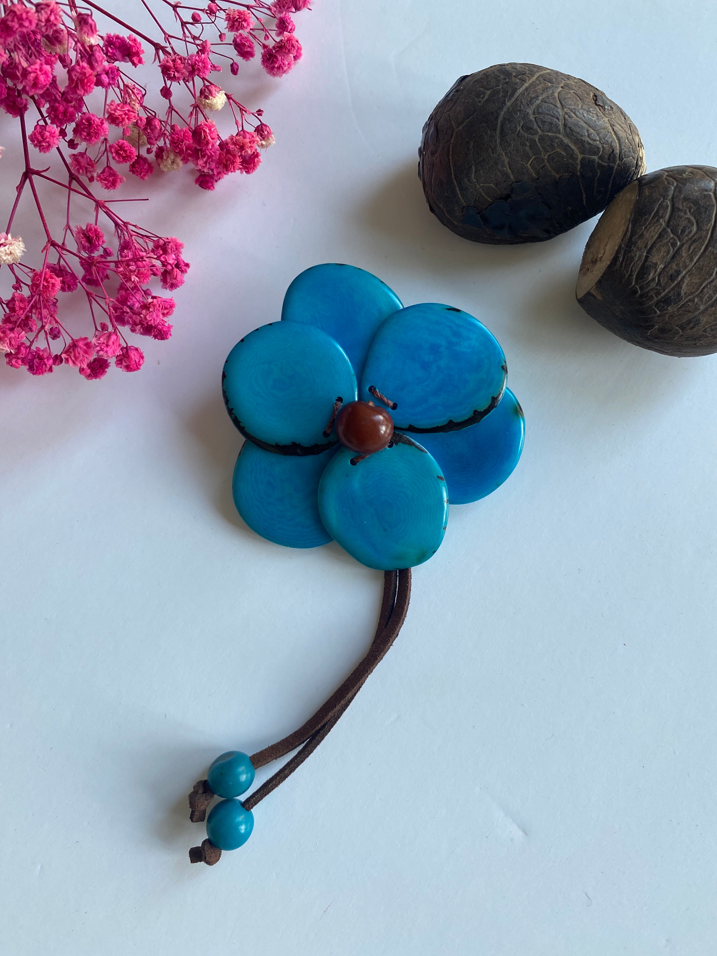 Blue Tagua Brooch
